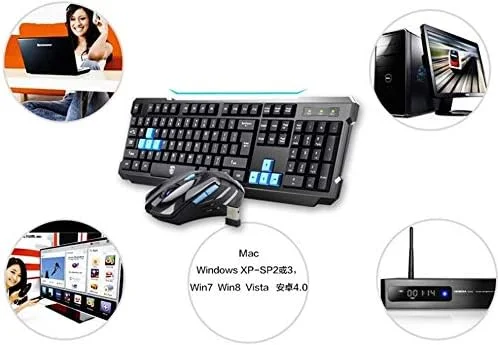 کیبورد گیمینگ بی‌سیم ضدآب UniFire V60 2.4G با کنترل DPI ماوس مناسب برای کامپیوتر رومیزی، لپ‌تاپ، مجموعه‌های کیبورد و ماوس بی‌سیم (مشکی)