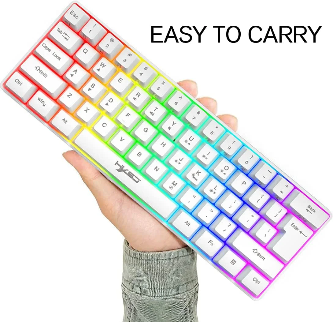 ست کیبورد گیمینگ سیم دار KUIYN V700 60% و ماوس، مینی 61 کلید با نور پس زمینه 11 RGB ضد شبح + ماوس گیمینگ مدل O سیم دار سبک وزن 383 با DPI 2400 لانه زنبوری + پد ماوس برای گیمر PC/PS/Xbox