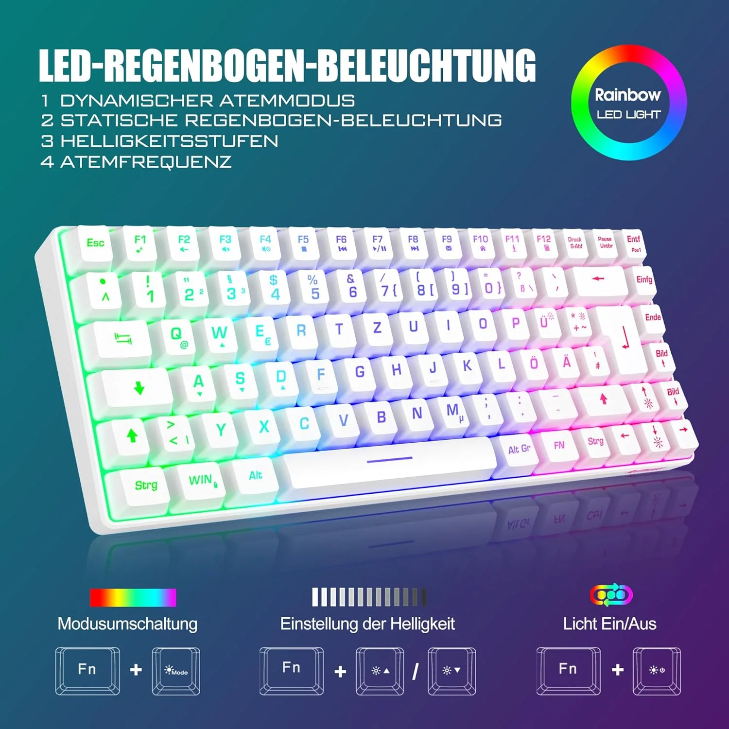 ست کیبورد و ماوس گیمینگ بی‌سیم RedThunder K84، طرح‌بندی QWERTZ DE، جمع‌وجور قابل شارژ، فوق‌العاده سبک - با ساختار لانه زنبوری برای گیمر PC Mac PS5 Xbox [نسخه سفید 2024]