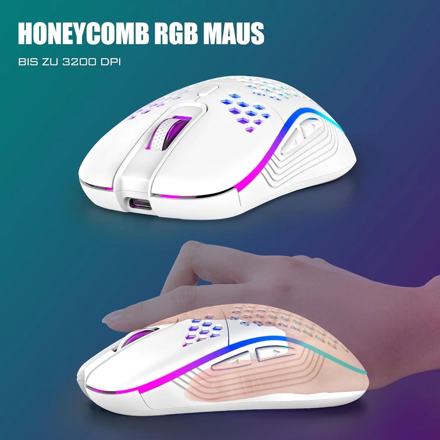 ست کیبورد و ماوس گیمینگ بی‌سیم RedThunder K84، طرح‌بندی QWERTZ DE، جمع‌وجور قابل شارژ، فوق‌العاده سبک - با ساختار لانه زنبوری برای گیمر PC Mac PS5 Xbox [نسخه سفید 2024]