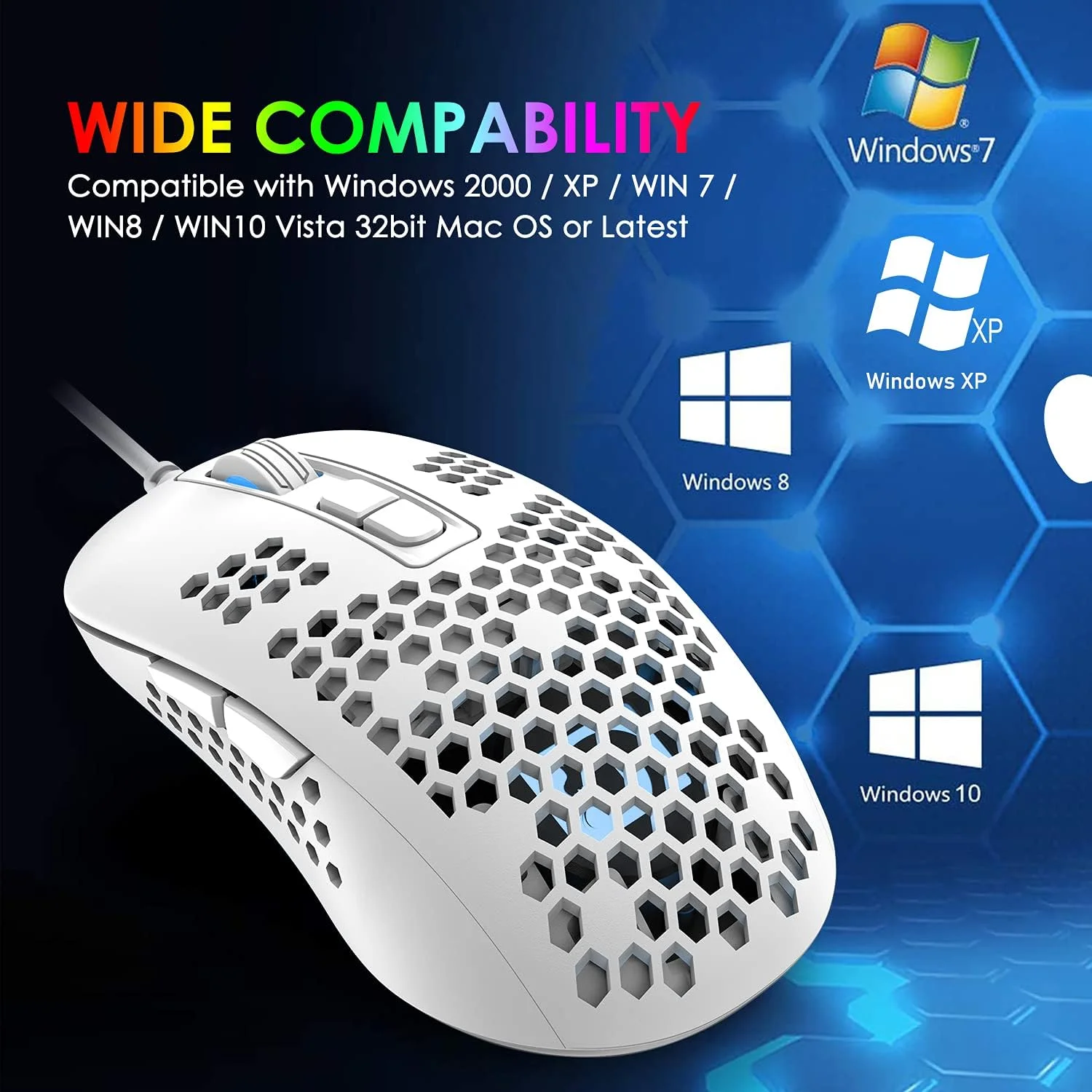 ست کیبورد گیمینگ سیم دار KUIYN V700 60% و ماوس، مینی 61 کلید با نور پس زمینه 11 RGB ضد شبح + ماوس گیمینگ مدل O سیم دار سبک وزن 383 با DPI 2400 لانه زنبوری + پد ماوس برای گیمر PC/PS/Xbox