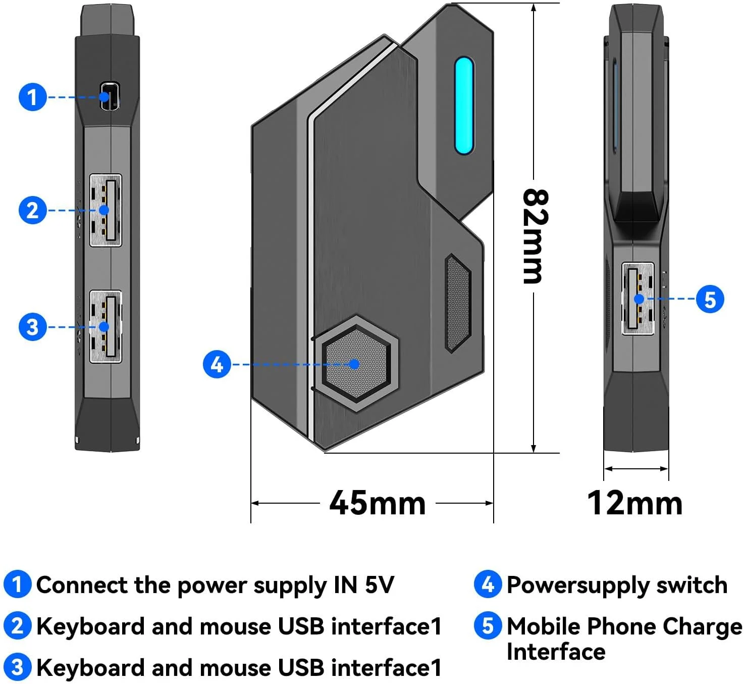 پک ترکیبی 4 در 1 بازی موبایل Yitre، مشکی، USB-C، مبدل ماوس کیبورد، کیبورد K13، ماوس G4، پایه تلفن برای بازی های اندروید و FPS، پلاگ اند پلی