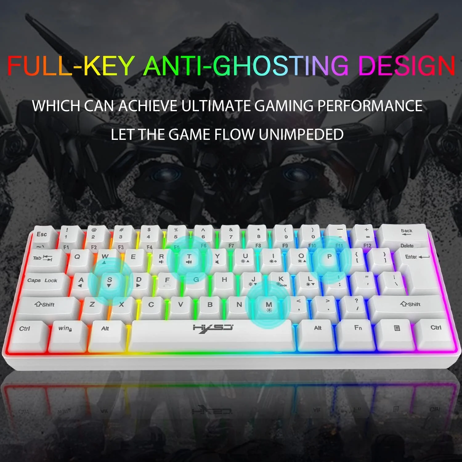 ست کیبورد گیمینگ سیم دار KUIYN V700 60% و ماوس، مینی 61 کلید با نور پس زمینه 11 RGB ضد شبح + ماوس گیمینگ مدل O سیم دار سبک وزن 383 با DPI 2400 لانه زنبوری + پد ماوس برای گیمر PC/PS/Xbox