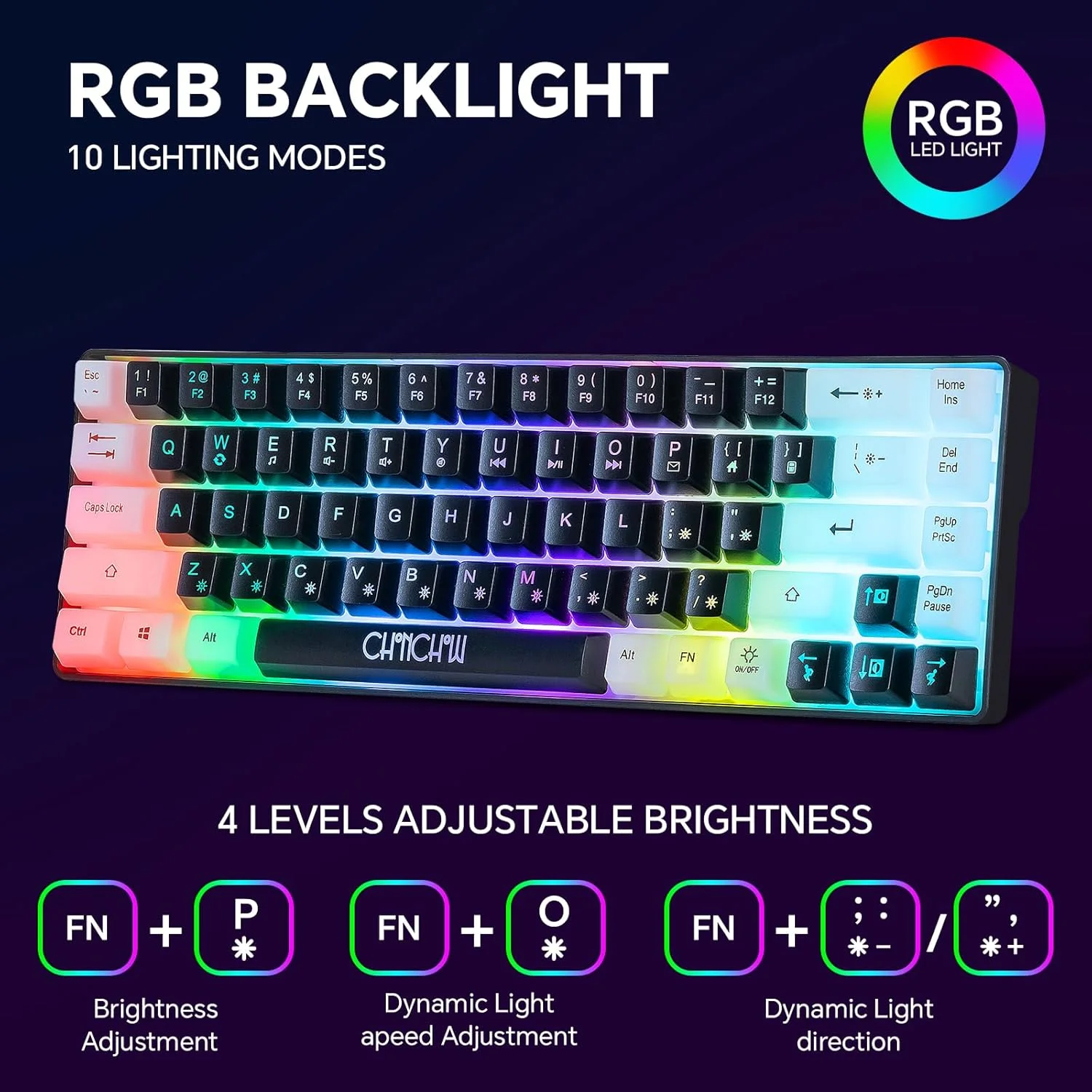 ست کیبورد و ماوس گیمینگ 60% CHONCHOW، کیبورد گیمینگ 68 کلید سیم دار با نور پس زمینه LED RGB و ماوس با نور پس زمینه RGB، کیبورد کوچک نورانی برای PC Xbox PS4 (سیاه-سفید) ست کیبورد و ماوس گیمینگ 60% CHONCHOW، کیبورد گیمینگ 68 کلید سیم دار با نور پس زمینه LED RGB و ماوس با نور پس زمینه RGB، کیبورد کوچک نورانی برای PC Xbox PS4 (سیاه-سفید)