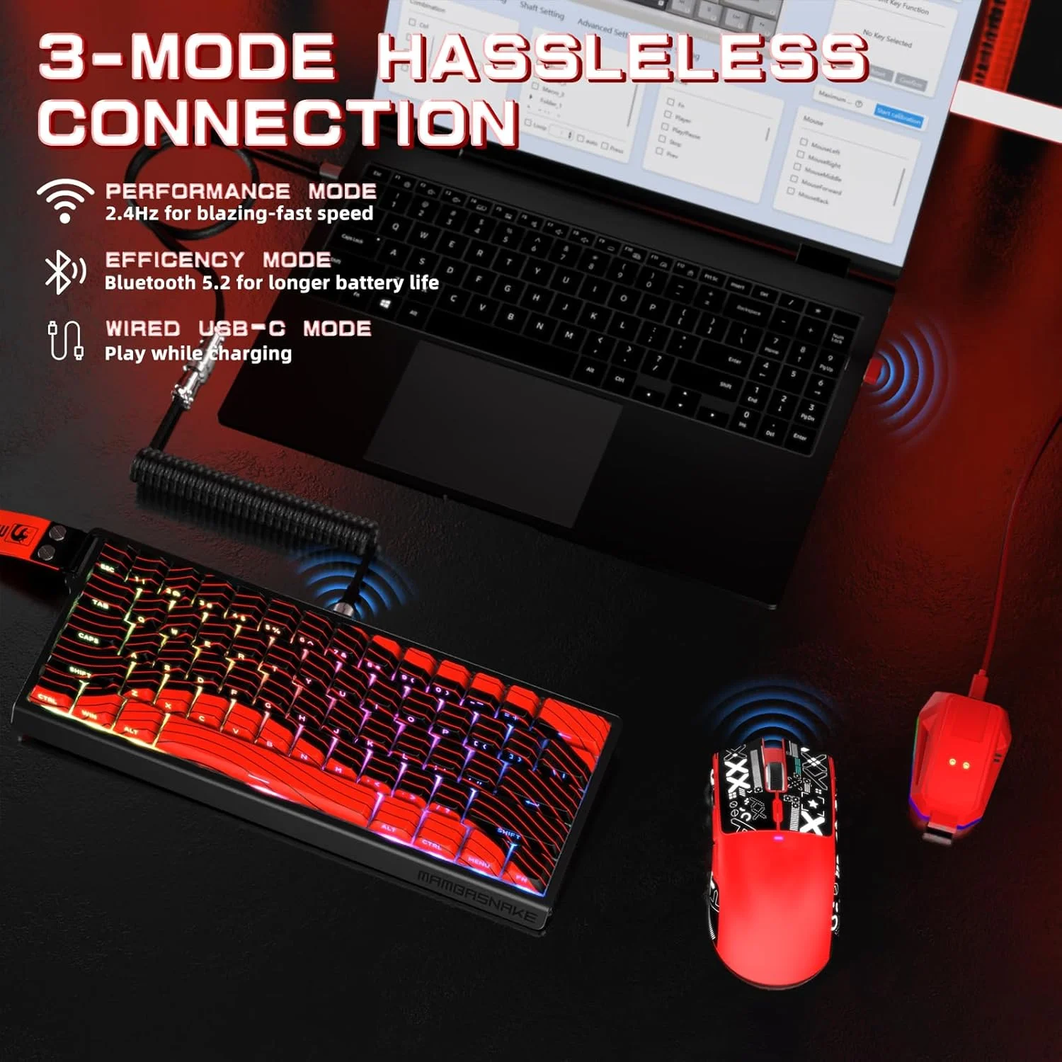 MAMBASNAKE x Attack Shark X60HE کیبورد گیمینگ بیسیم با قابلیت Rapid Trigger و ماوس گیمینگ X11 با کابل مارپیچ 8K، کیبورد RGB QWERTY با سوئیچ مغناطیسی RT 0.01 میلیمتری، حسگر ماوس PAW3311 22K DPI - قرمز MAMBASNAKE x Attack Shark X60HE کیبورد گیمینگ بیسیم با قابلیت Rapid Trigger و ماوس گیمینگ X11 با کابل مارپیچ 8K، کیبورد RGB QWERTY با سوئیچ مغناطیسی RT 0.01 میلیمتری، حسگر ماوس PAW3311 22K DPI - قرمز
