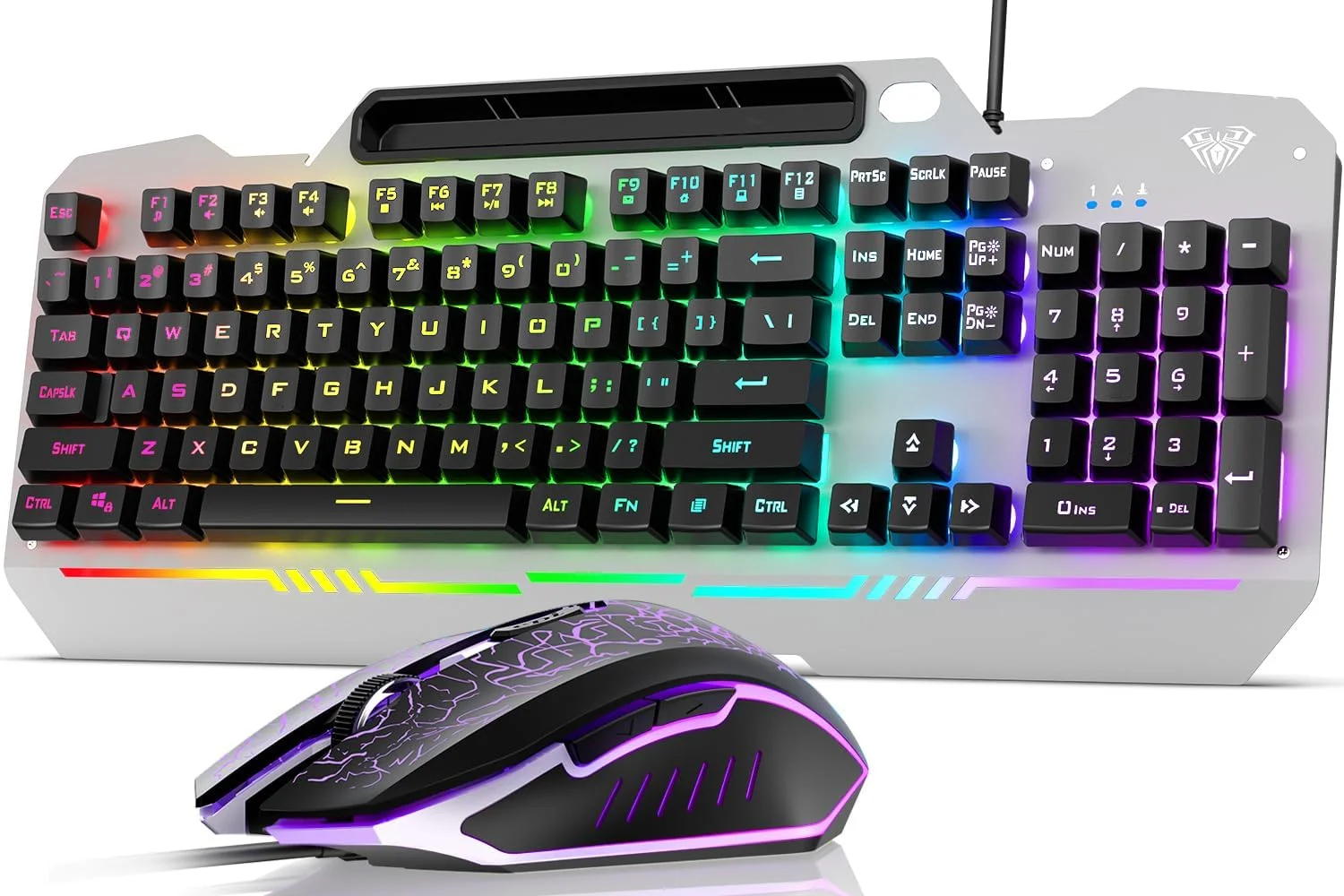 کیبورد AULA مدل T102، کیبورد و ماوس گیمینگ 104 کلیدی با نور پس زمینه RGB، صفحه فلزی ضد آب با نورپردازی، کیبوردهای سیمی USB برای بازی کامپیوتر مناسب برای Win XP/7/8/10