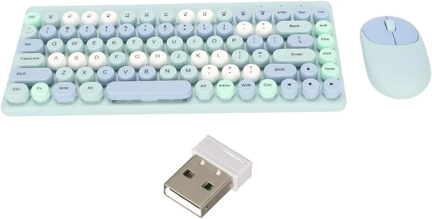 کیبورد و ماوس گیمینگ، ترکیبی از کیبورد و ماوس بی سیم USB با گیرنده، باریک و جمع و جور، رنگارنگ و رترو، مناسب برای کامپیوتر شخصی، لپ تاپ و کامپیوتر کیبورد و ماوس گیمینگ، ترکیبی از کیبورد و ماوس بی سیم USB با گیرنده، باریک و جمع و جور، رنگارنگ و رترو، مناسب برای کامپیوتر شخصی، لپ تاپ و کامپیوتر