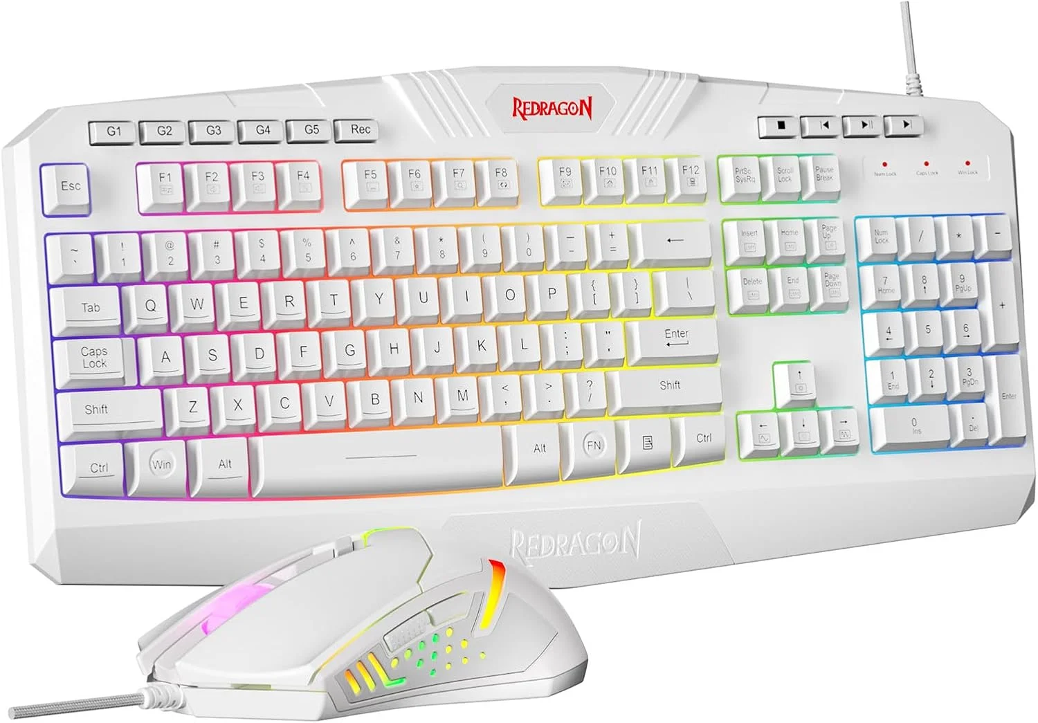 ست کیبورد و ماوس گیمینگ سیم دار Redragon S101 با نور پس زمینه RGB، کیبورد گیمینگ با کلیدهای چند رسانه ای، استراحتگاه مچ دست و ماوس گیمینگ با نور پس زمینه قرمز 3200 DPI برای گیمرهای کامپیوتر ویندوزی (سفید)
