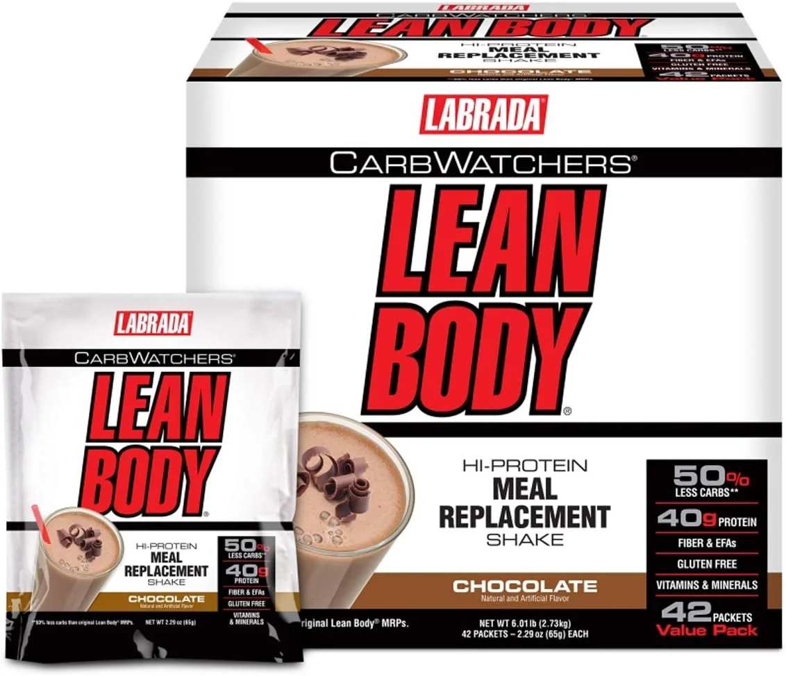 لابرادا نوتریشن Lean Body Carb Watchers (40 گرم پروتئین Lean Pro، 8 گرم فیبر، 8 گرم چربی های ضروری، 21 ویتامین و مواد معدنی، بدون گلوتن، بدون رنگ های مصنوعی، بدون مواد نگهدارنده) - 42 بسته 2.29oz (شکلاتی)