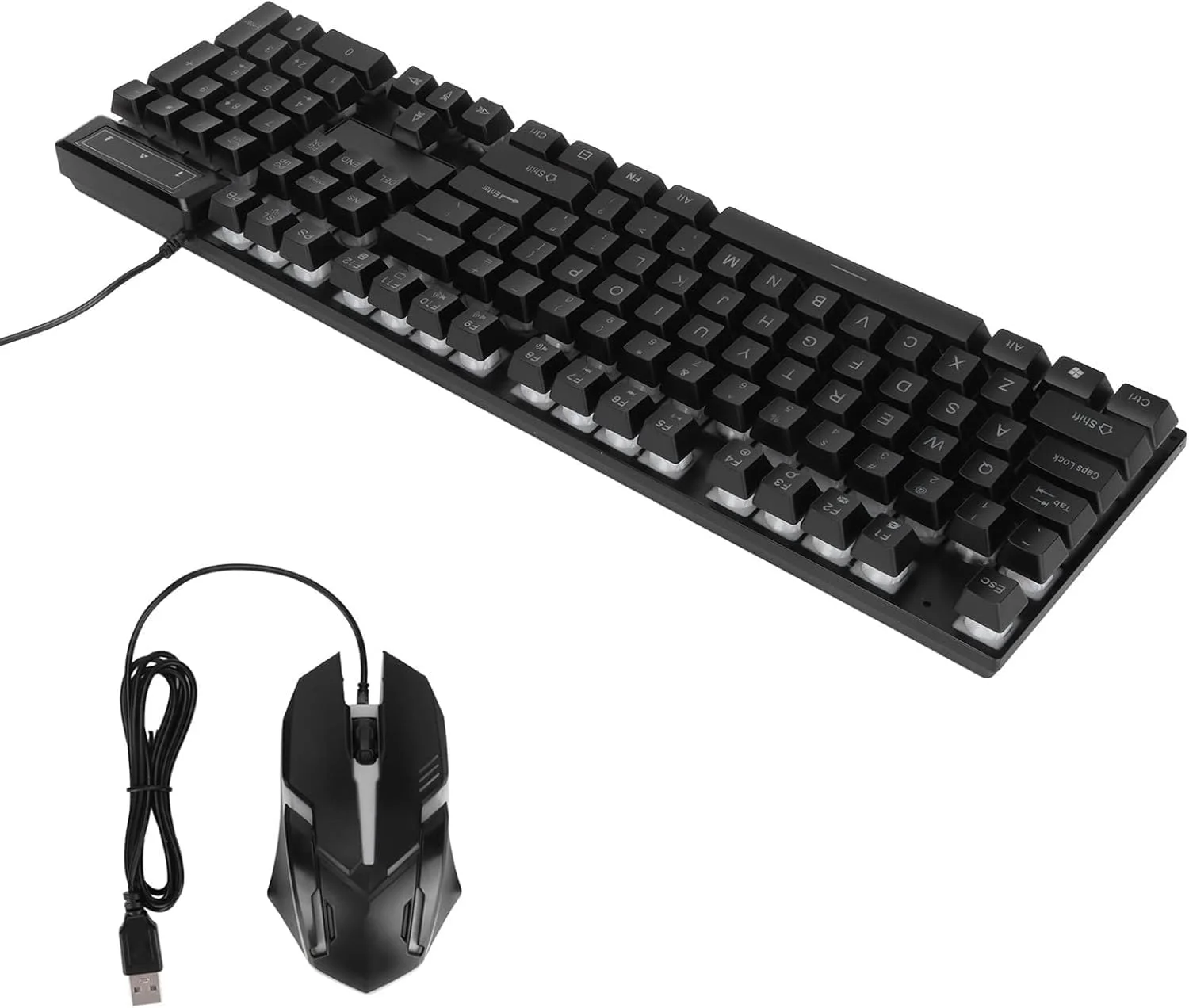 ست کیبورد و ماوس گیمینگ LED، 104 کلید با نور پس زمینه، طراحی ارگونومیک، USB سیمی، مشکی