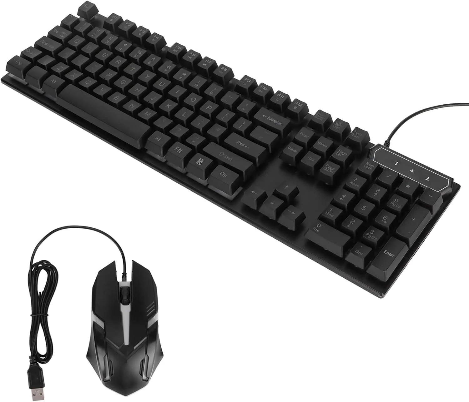 ست کیبورد و ماوس گیمینگ LED، 104 کلید با نور پس زمینه، طراحی ارگونومیک، USB سیمی، مشکی