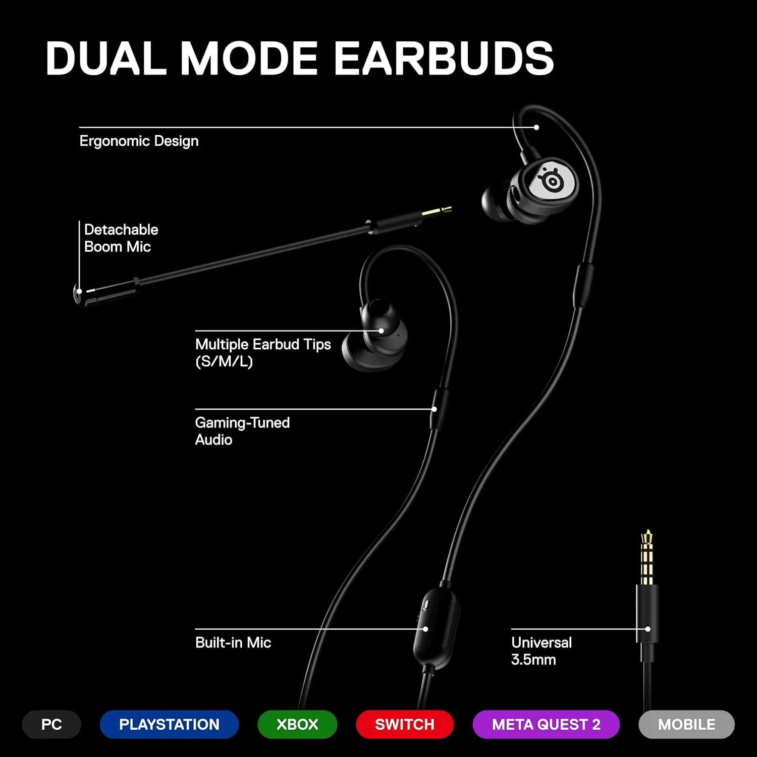 هدست گیمینگ موبایل داخل گوشی SteelSeries Tusq - میکروفون دوگانه با میکروفون بوم جداشدنی - گوشی های ارگونومیک با طراحی آویز - برای موبایل، مشکی هدست گیمینگ موبایل داخل گوشی SteelSeries Tusq - میکروفون دوگانه با میکروفون بوم جداشدنی - گوشی های ارگونومیک با طراحی آویز - برای موبایل، مشکی