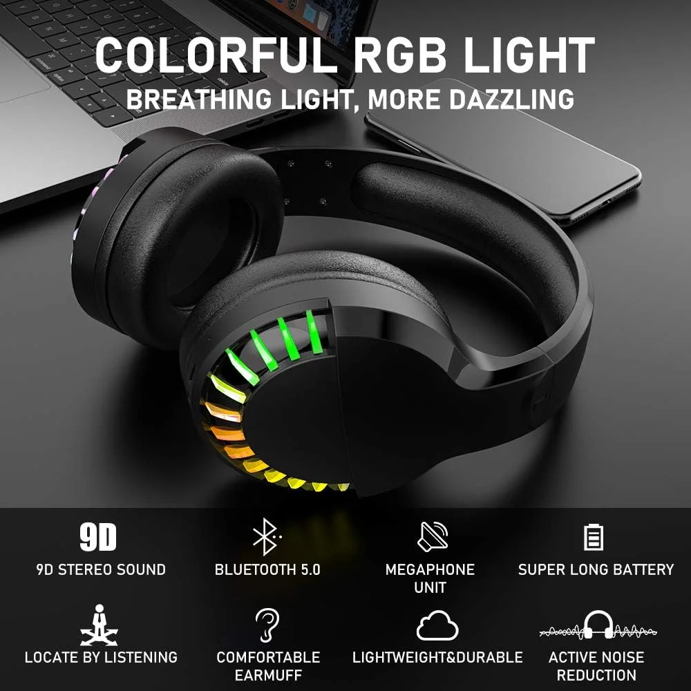 ست ترکیبی کیبورد گیمینگ بی‌سیم، ماوس، هدست و ماوس پد 4 در 1، کیبورد 16 رنگ RGB با نور پس‌زمینه و قابل شارژ با استراحتگاه مچ دست، ماوس گیمینگ 7 رنگ با نور پس‌زمینه و هدفون بلوتوث RGB برای کامپیوتر لپ‌تاپ