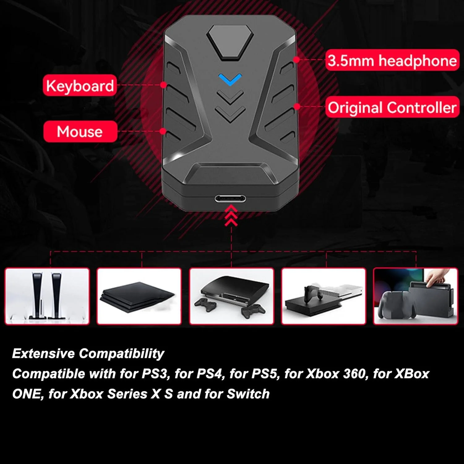 ست کیبورد گیمینگ RGB یک دستی DAUB و ماوس برای Master Pro 4 Switch، ست تبدیل کیبورد نیمه دستی و ماوس، آداپتور ماوس صفحه کلید سیمی، مبدل بازی موبایل