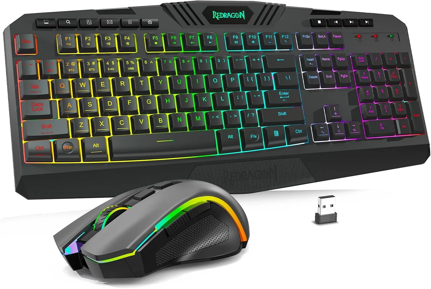 کیبورد و ماوس گیمینگ بی‌سیم Redragon S101M-KS با حالت سه‌گانه، کیبورد RGB و ماوس گیمینگ 4800 DPI، دارای 10 کلید چندرسانه‌ای مستقل برای برد، مناسب برای PC، کامپیوتر، S101 بی‌سیم ایده‌آل برای گیمر
