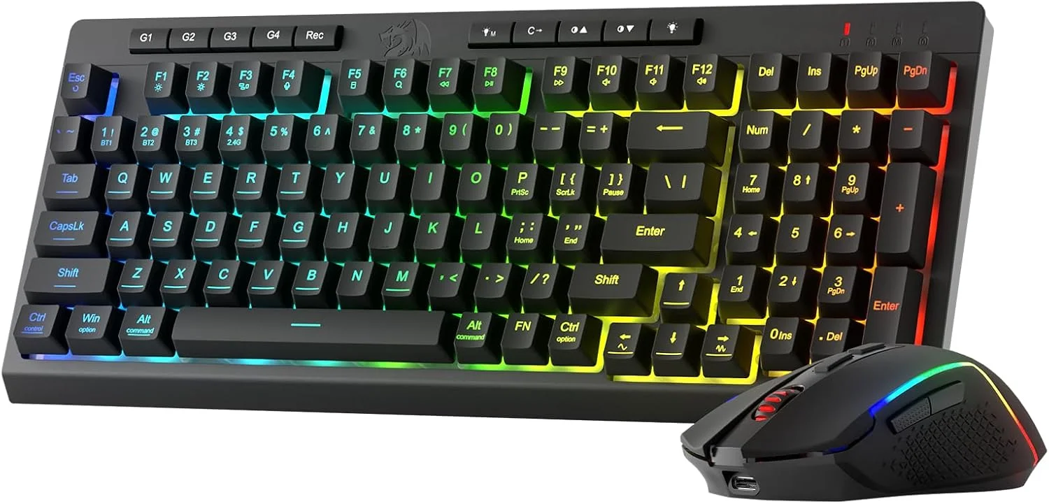 مجموعه کیبورد و ماوس گیمینگ بی سیم Redragon BS142 - کیبورد ممبران RGB مدل K515 PRO و ماوس گیمینگ M693 PRO در یک بسته، 98 کلید