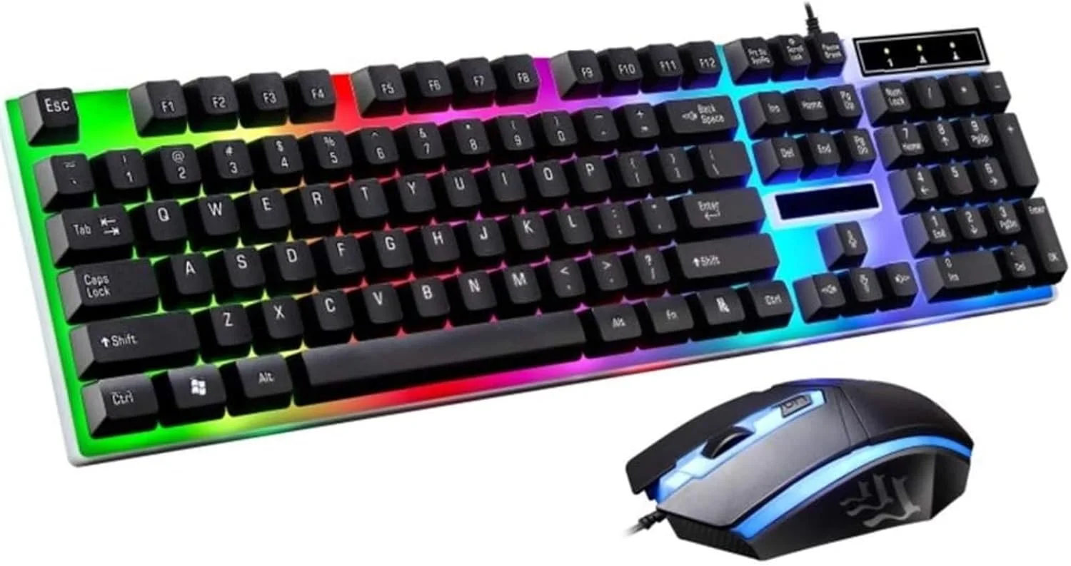 ست کیبورد و ماوس گیمینگ مکانیکی HALAMODO، نورپردازی رنگین کمانی LED، اتصال USB با سیم