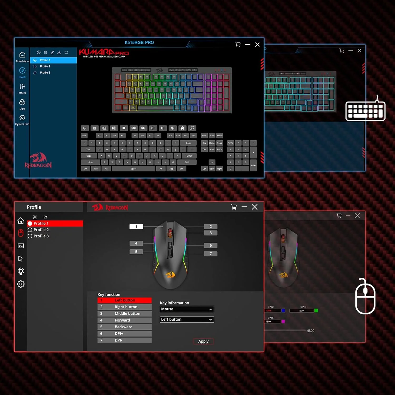 مجموعه کیبورد و ماوس گیمینگ بی سیم Redragon BS142 - کیبورد ممبران RGB مدل K515 PRO و ماوس گیمینگ M693 PRO در یک بسته، 98 کلید