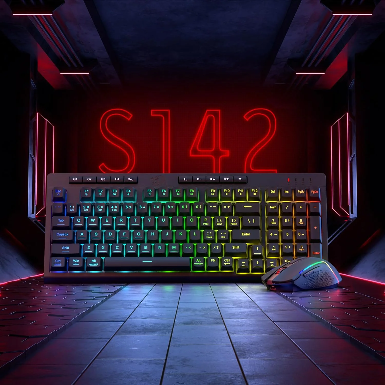 مجموعه کیبورد و ماوس گیمینگ بی سیم Redragon BS142 - کیبورد ممبران RGB مدل K515 PRO و ماوس گیمینگ M693 PRO در یک بسته، 98 کلید