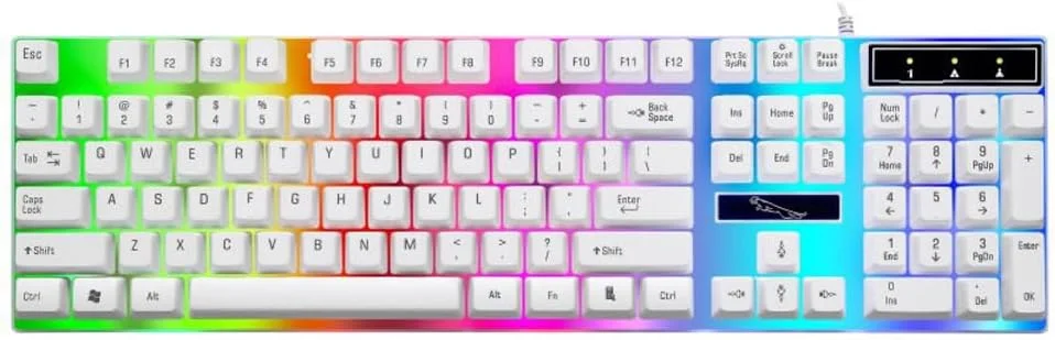 ست کیبورد و ماوس گیمینگ سیم دار فوق فشرده AMERTEER، کیبورد مکانیکی با نور پس زمینه آبی و RGB با کلیدهای قابل برنامه ریزی، سازگار با iOS، اندروید و ویندوز، طراحی ارگونومیک سفید