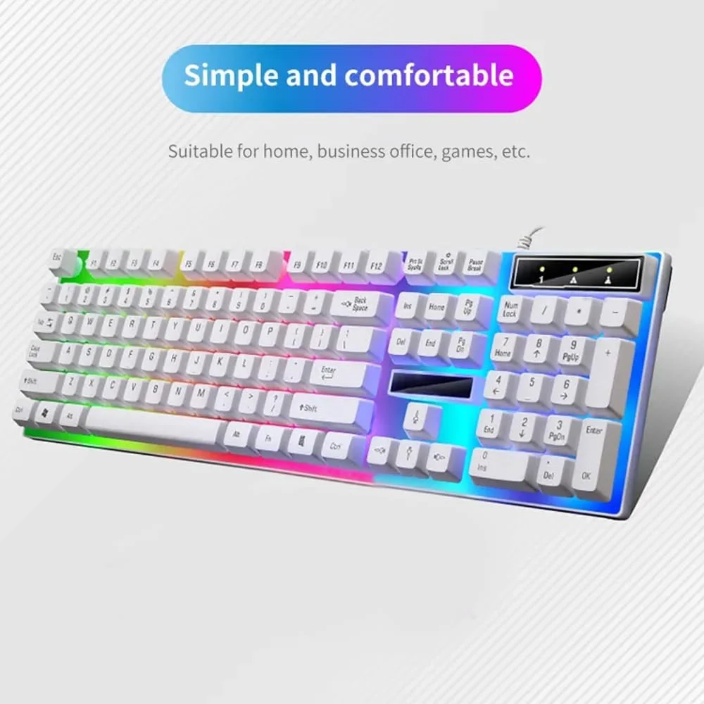ست کیبورد و ماوس گیمینگ سیم دار فوق فشرده AMERTEER، کیبورد مکانیکی با نور پس زمینه آبی و RGB با کلیدهای قابل برنامه ریزی، سازگار با iOS، اندروید و ویندوز، طراحی ارگونومیک سفید