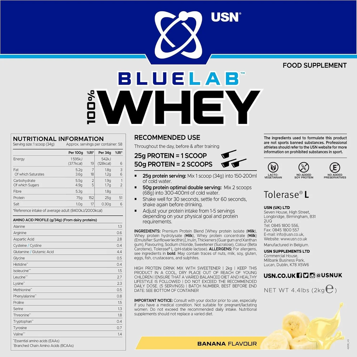 پروتئین وی USN BLUELAB با طعم موز 2 کیلوگرمی پروتئین وی USN BLUELAB با طعم موز 2 کیلوگرمی