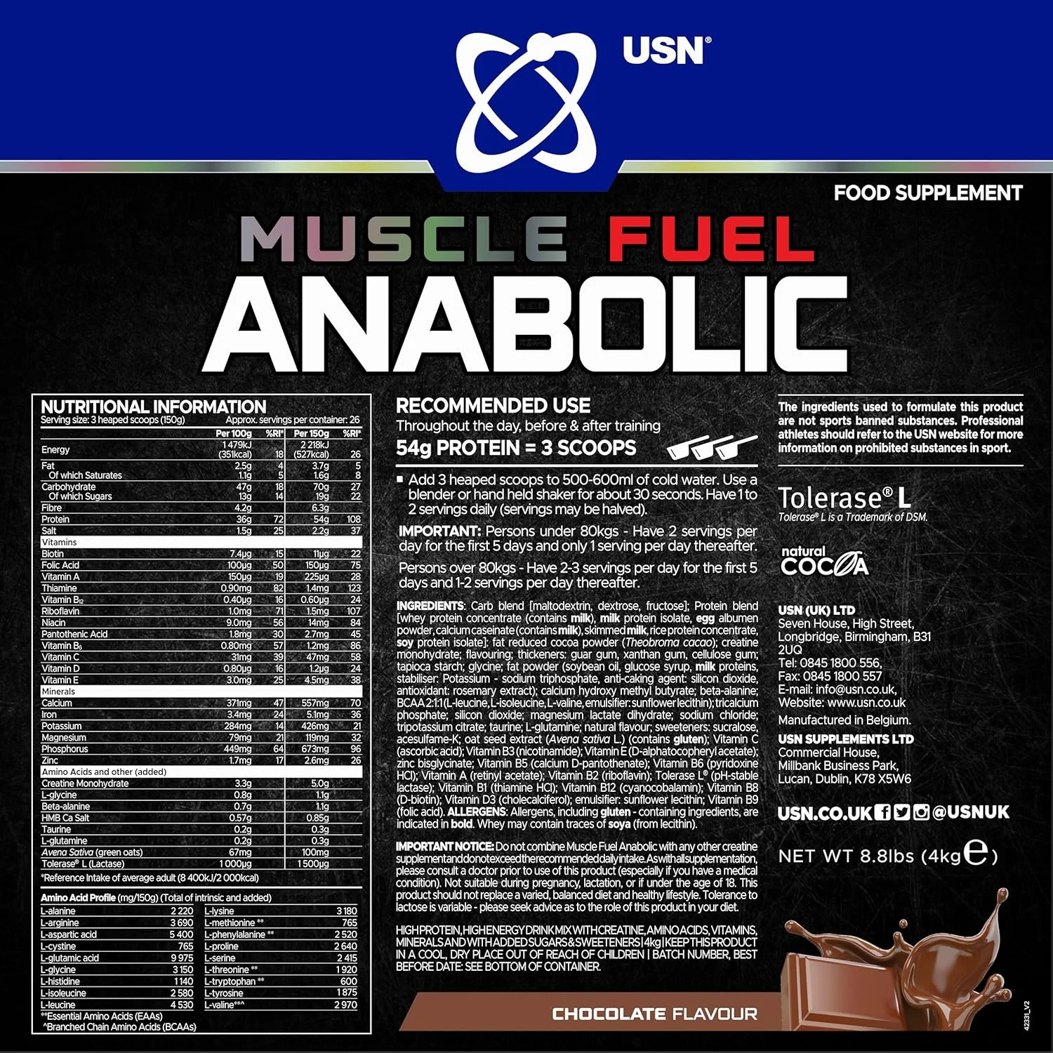 پودر پروتئین شیک آنابولیک شکلاتی USN Muscle Fuel (2 کیلوگرم): پودر پروتئین آنابولیک تقویت کننده تمرین برای افزایش حجم عضلات - فرمول جدید و بهبود یافته پودر پروتئین شیک آنابولیک شکلاتی USN Muscle Fuel (2 کیلوگرم): پودر پروتئین آنابولیک تقویت کننده تمرین برای افزایش حجم عضلات - فرمول جدید و بهبود یافته