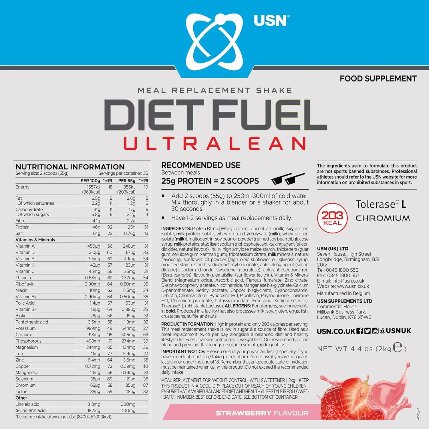 USN Diet Fuel توت فرنگی، 2 کیلوگرم USN Diet Fuel توت فرنگی، 2 کیلوگرم