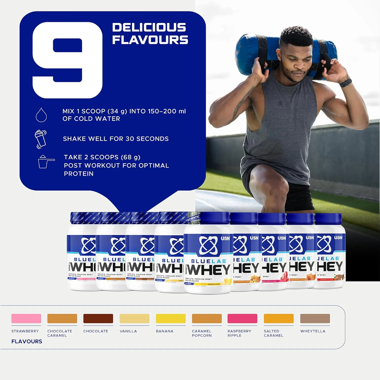 پودر پروتئین وی USN Blue Lab با طعم موز 908 گرمی، پودر پروتئین وی ممتاز، فرمولاسیون علمی، مکمل پودر پروتئین بعد از تمرین با پروتئین بالا به همراه BCAA های افزوده پودر پروتئین وی USN Blue Lab با طعم موز 908 گرمی، پودر پروتئین وی ممتاز، فرمولاسیون علمی، مکمل پودر پروتئین بعد از تمرین با پروتئین بالا به همراه BCAA های افزوده