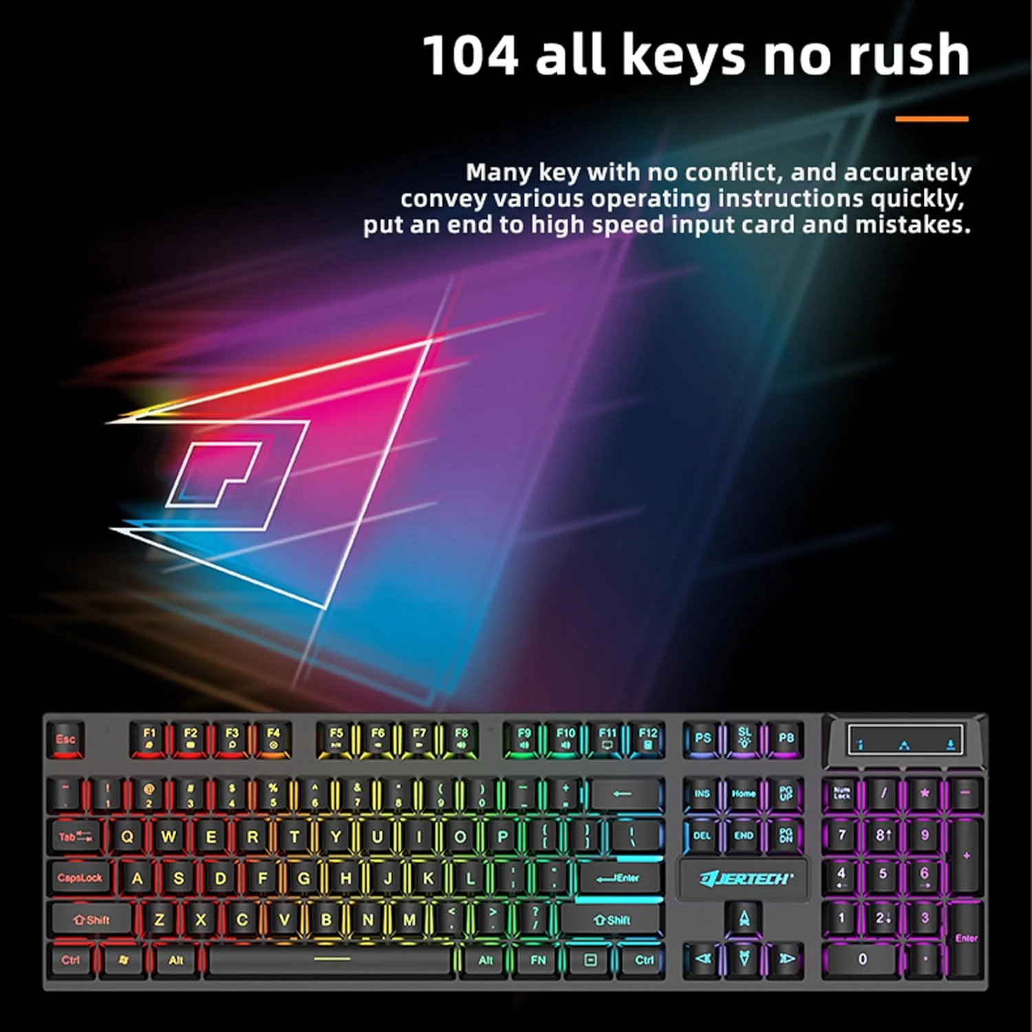 کیت گیمینگ 4 در 1 JERTECH شامل کیبورد RGB، ماوس، هدست و ماوس پد برای کامپیوتر