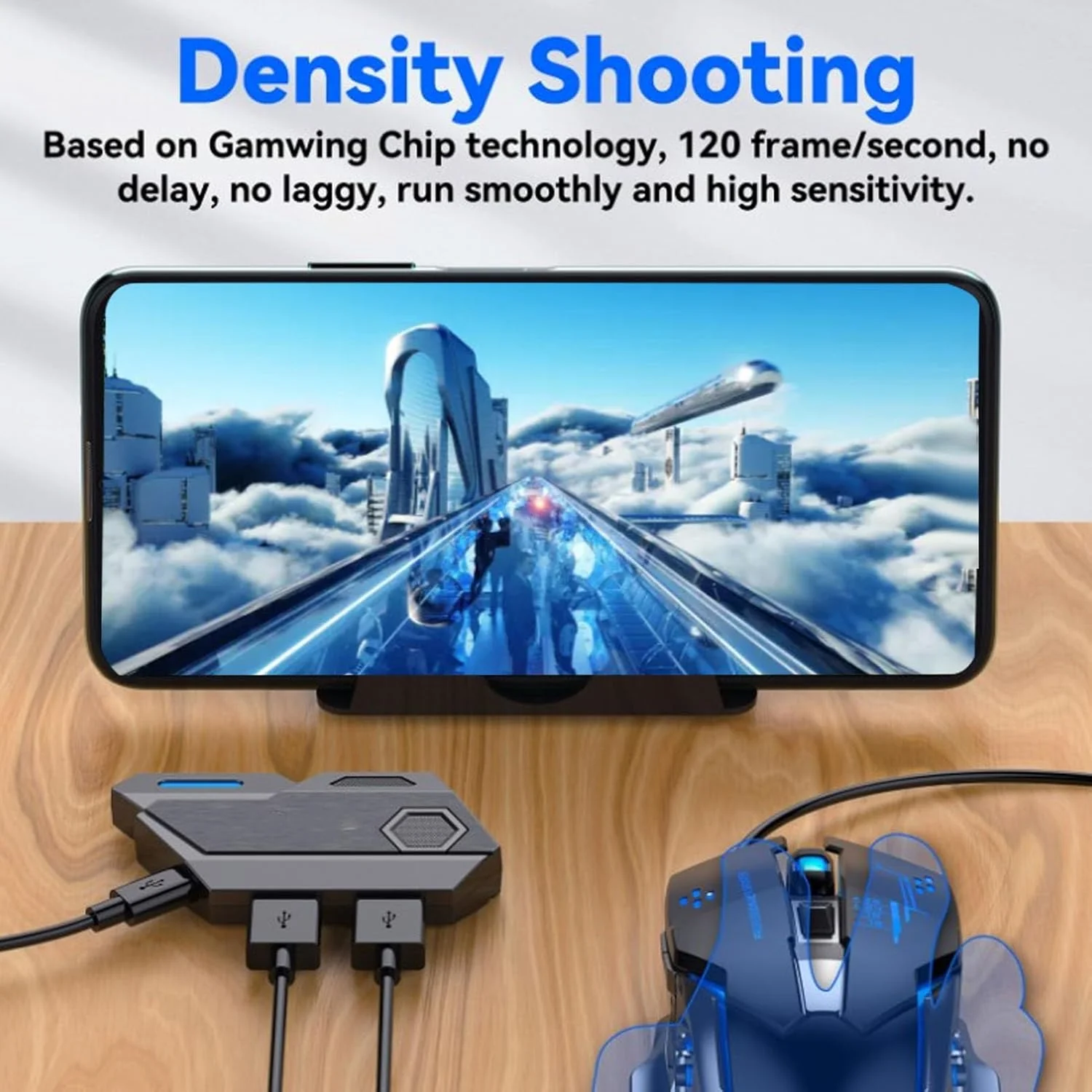 ست کیبورد و ماوس گیمینگ یک دستی، بسته ترکیبی 4 در 1 بازی موبایل، ست آداپتور ماوس کیبورد بازی و نگهدارنده تلفن، بازی در حین شارژ