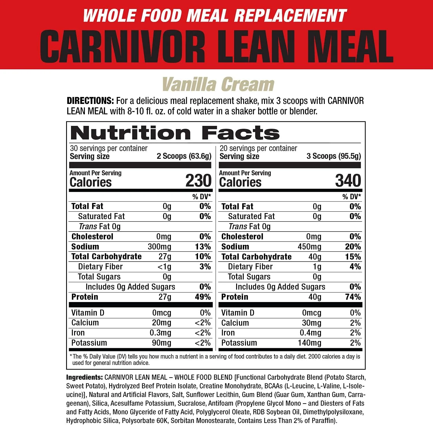 شیک جایگزین وعده غذایی کامل MuscleMeds CARNIVOR LEAN MEAL، MRE، پروتئین ایزوله گوشت گاو، سیب زمینی سفید، سیب زمینی شیرین، 40 گرم پروتئین، 40 گرم کربوهیدرات، بدون لاکتوز، بدون شکر، کرم وانیلی 20 سروینگ شیک جایگزین وعده غذایی کامل MuscleMeds CARNIVOR LEAN MEAL، MRE، پروتئین ایزوله گوشت گاو، سیب زمینی سفید، سیب زمینی شیرین، 40 گرم پروتئین، 40 گرم کربوهیدرات، بدون لاکتوز، بدون شکر، کرم وانیلی 20 سروینگ