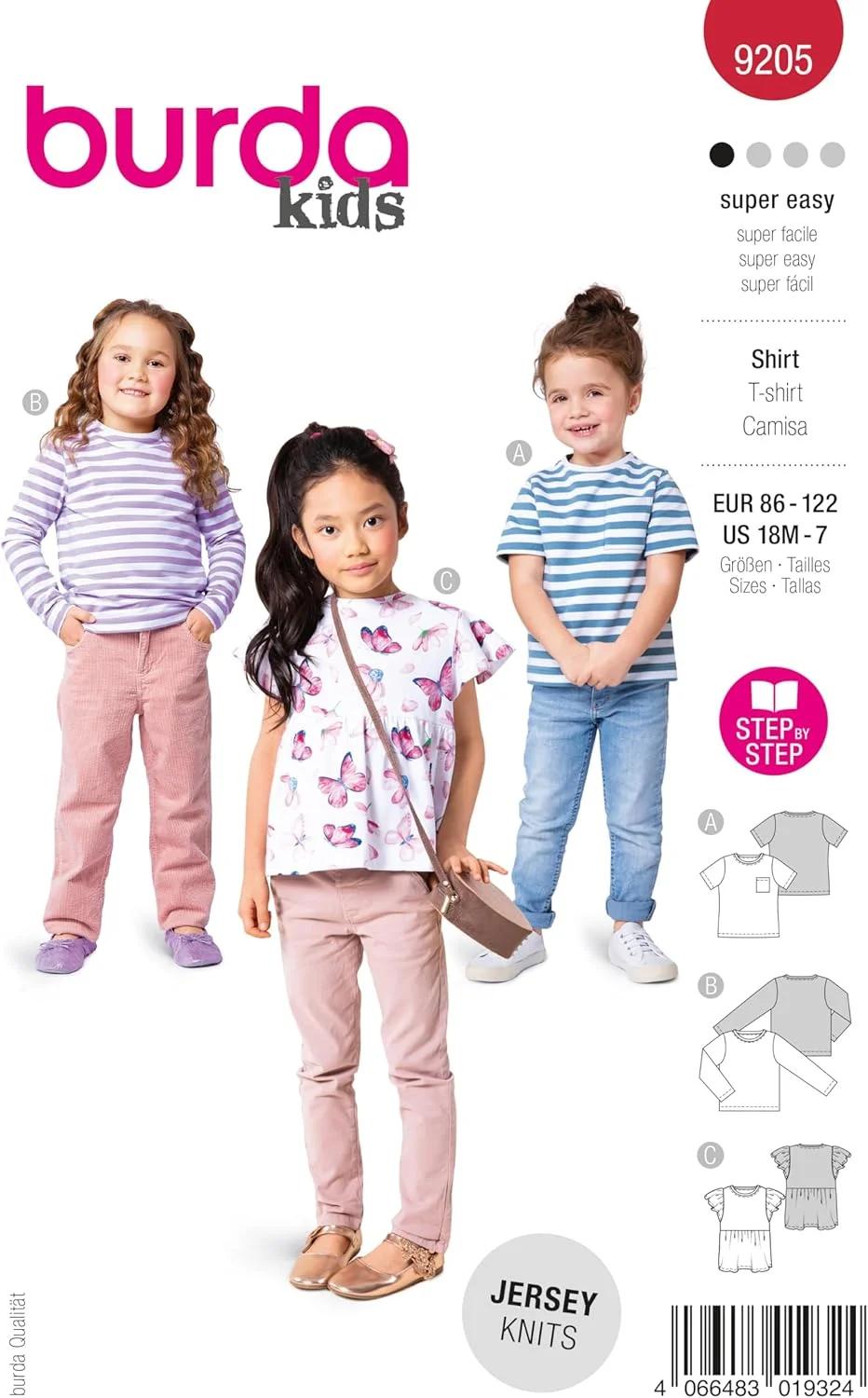 الگوی خیاطی پیراهن دخترانه Burda Kids #9205 با جیب، چین و آستین کلاهی سایز 86-122