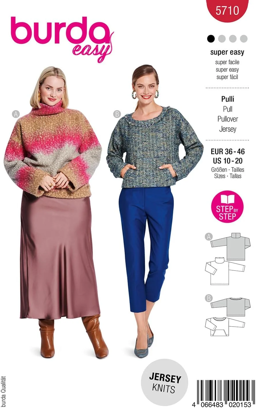 الگوی خیاطی آسان بوردا برای بانوان، پلیور نرم و راحت #5710 سایز 36-46 الگوی خیاطی آسان بوردا برای بانوان، پلیور نرم و راحت #5710 سایز 36-46
