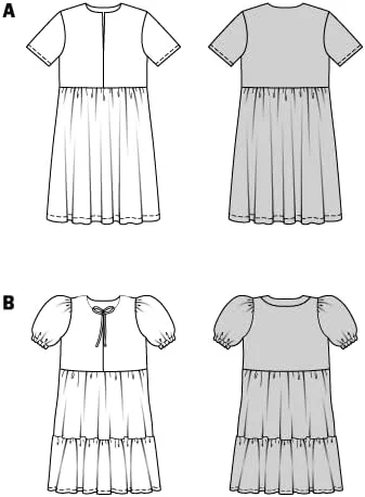 الگوی خیاطی لباس دخترانه Burda Kids #9212 با دامن کلوش، یقه پیتر پن و چین، سایز 104-146 سانتی متر