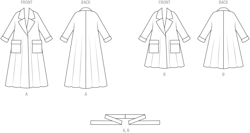 الگوی خیاطی کت عبایی بزرگ زنانه نیو لوک مدل UN6810A به همراه کمربند، کد طراحی N6810، سایزهای S-M-L-XL