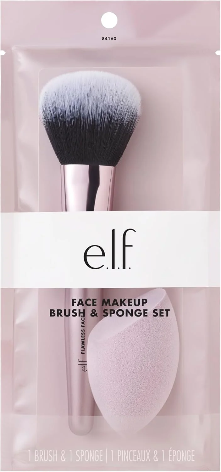 مجموعه براش و اسفنج آرایشی e.l.f. Cosmetics، کیت دو مرحله ای اسفنج و براش آرایشی صورت برای ایجاد پوستی بی عیب و نقص، مناسب برای کرم پودر مایع