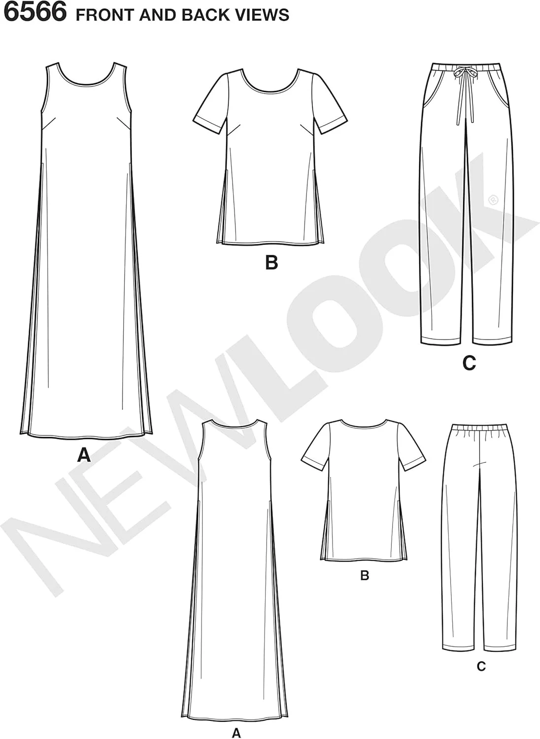 الگوی خیاطی نیو لوک برای تونیک/تاپ و شلوار زنانه، کاغذی، سفید، A (8-10-12-14-16-18)، UN6566A