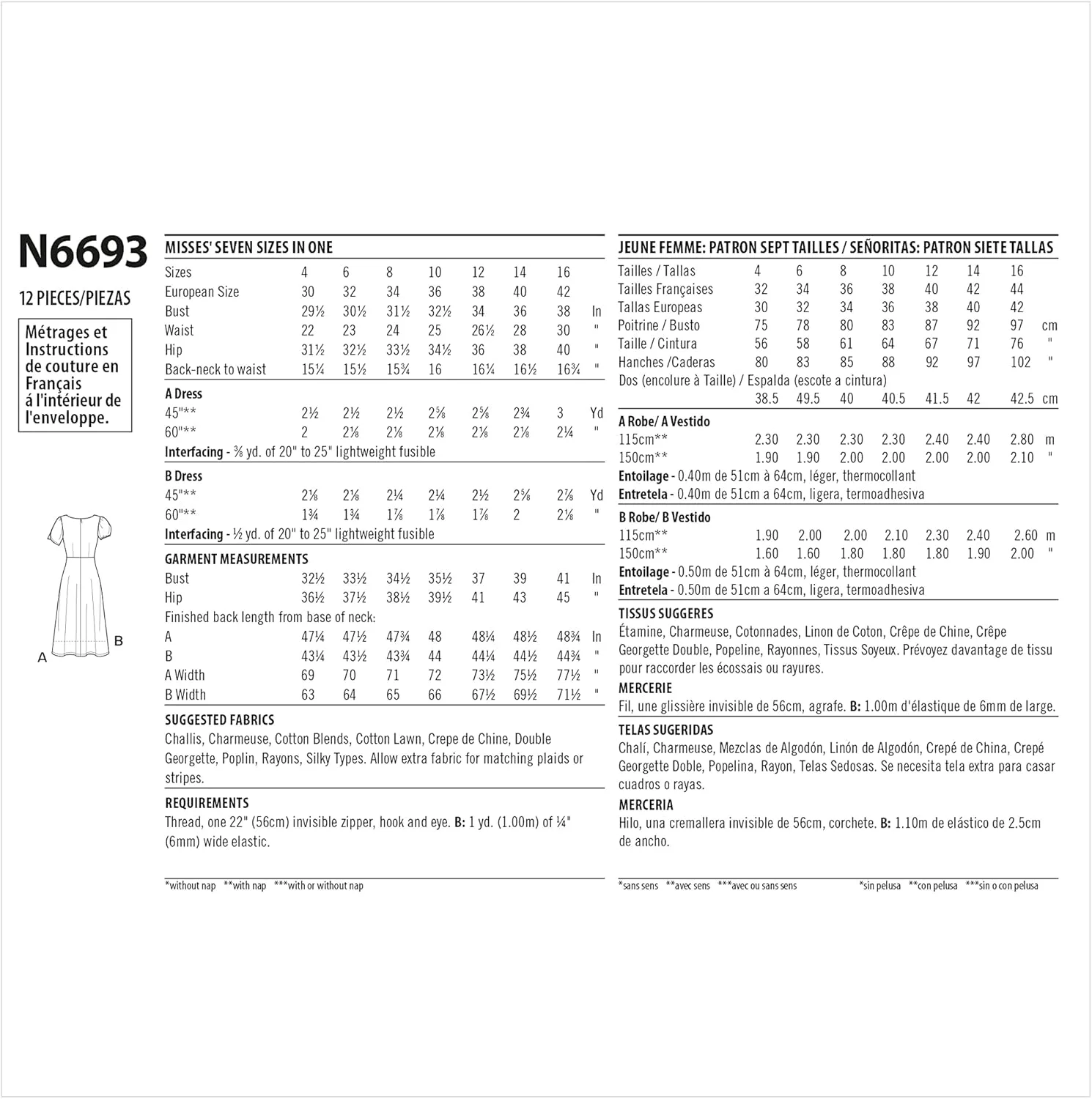 الگوی خیاطی نیو لوک N6693 برای لباس زنانه، سایز 4-6-8-10-12-14-16، UN6693A