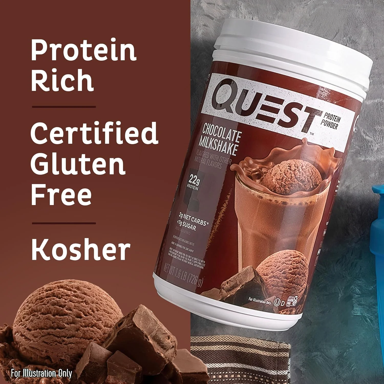 پودر پروتئین میلک شیک شکلاتی Quest Nutrition؛ 22 گرم پروتئین؛ 1 گرم شکر؛ کم کربوهیدرات؛ بدون گلوتن؛ 1.6 پوند؛ 24 سروینگ پودر پروتئین میلک شیک شکلاتی Quest Nutrition؛ 22 گرم پروتئین؛ 1 گرم شکر؛ کم کربوهیدرات؛ بدون گلوتن؛ 1.6 پوند؛ 24 سروینگ
