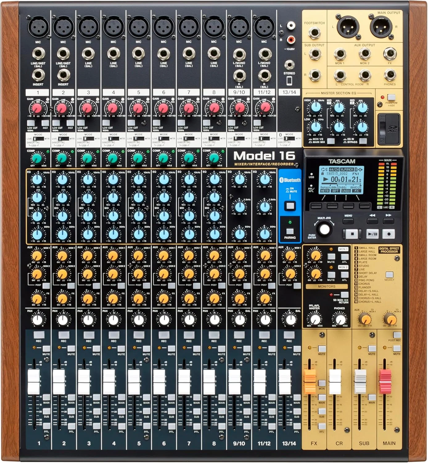استودیو ضبط و میکس 16 کاناله Tascam Model 16، میکسر آنالوگ، ضبط کننده دیجیتال، کارت صدای USB