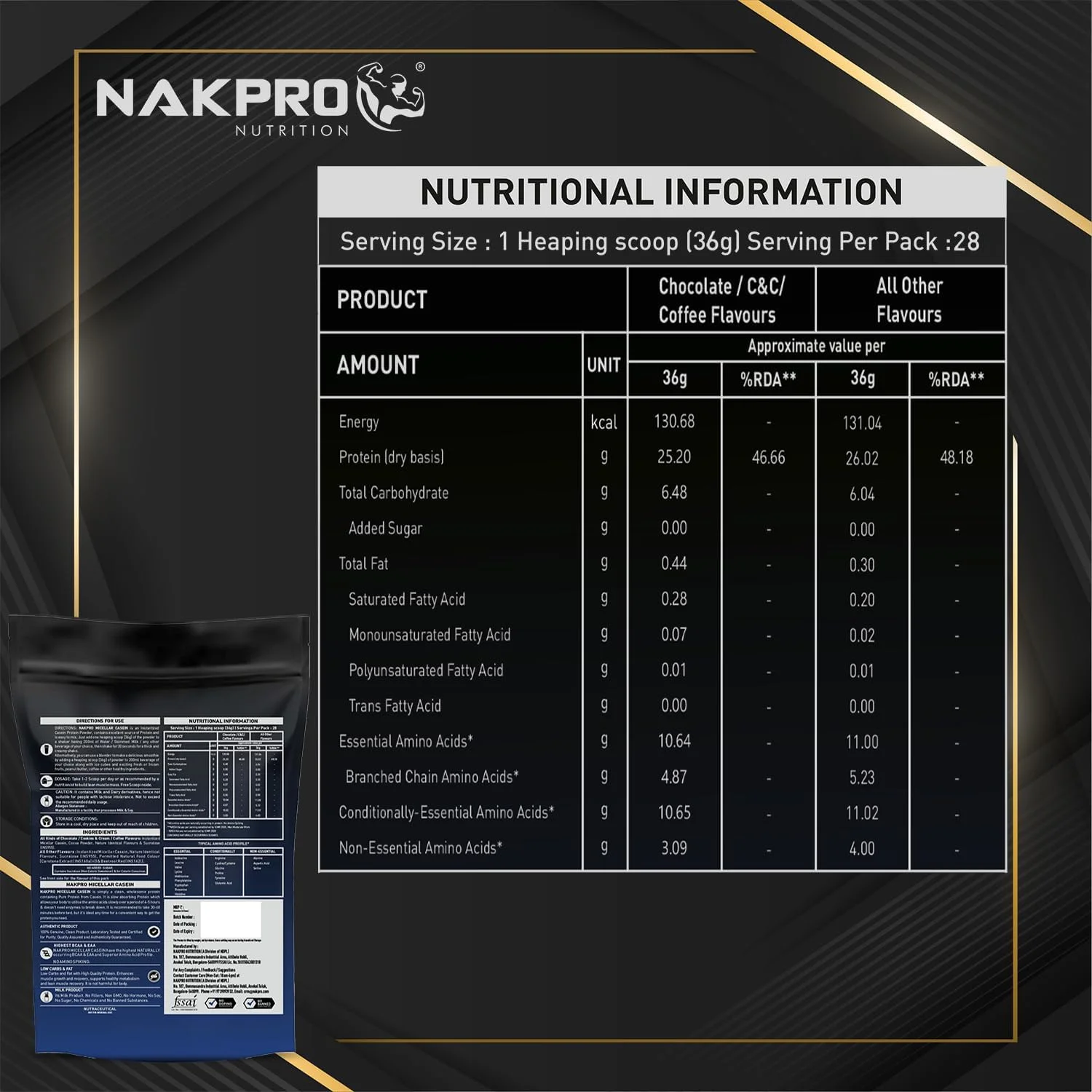 مکمل پروتئین کازئین میسلار 100% NAKPRO | 24 گرم پروتئین، 9.5 گرم EAAs، 4.63 گرم BCAAs | پودر پروتئین کازئین میسلار با جذب آهسته (قهوه، 1 کیلوگرم) مکمل پروتئین کازئین میسلار 100% NAKPRO | 24 گرم پروتئین، 9.5 گرم EAAs، 4.63 گرم BCAAs | پودر پروتئین کازئین میسلار با جذب آهسته (قهوه، 1 کیلوگرم)