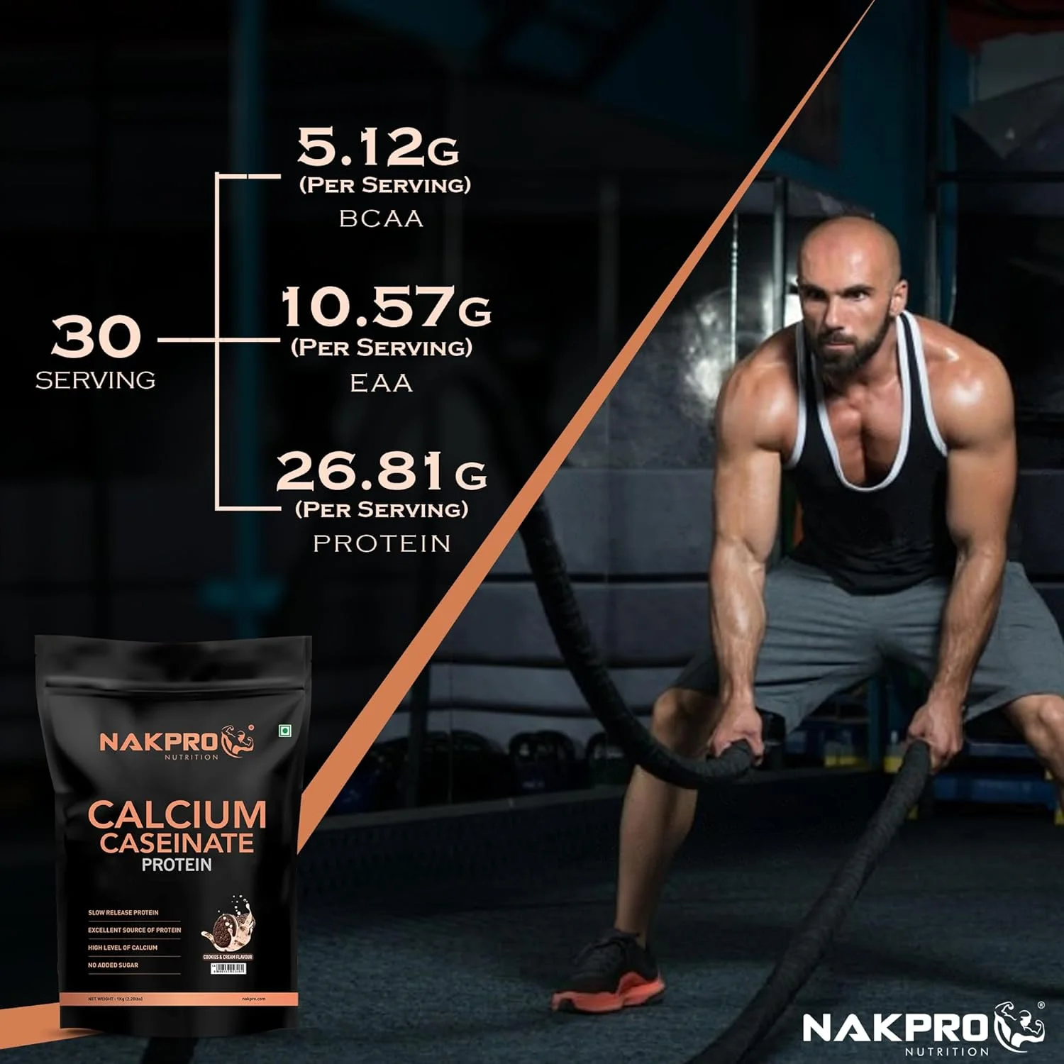ناکپرو کازئینات کلسیم | 26.81 گرم پروتئین، 5.12 گرم BCAA | کمک به ریکاوری عضلات | جذب آهسته، هضم آهسته، پودر پروتئین کازئین کم کربوهیدرات (1 کیلوگرم، کوکی و کرم) ناکپرو کازئینات کلسیم | 26.81 گرم پروتئین، 5.12 گرم BCAA | کمک به ریکاوری عضلات | جذب آهسته، هضم آهسته، پودر پروتئین کازئین کم کربوهیدرات (1 کیلوگرم، کوکی و کرم)