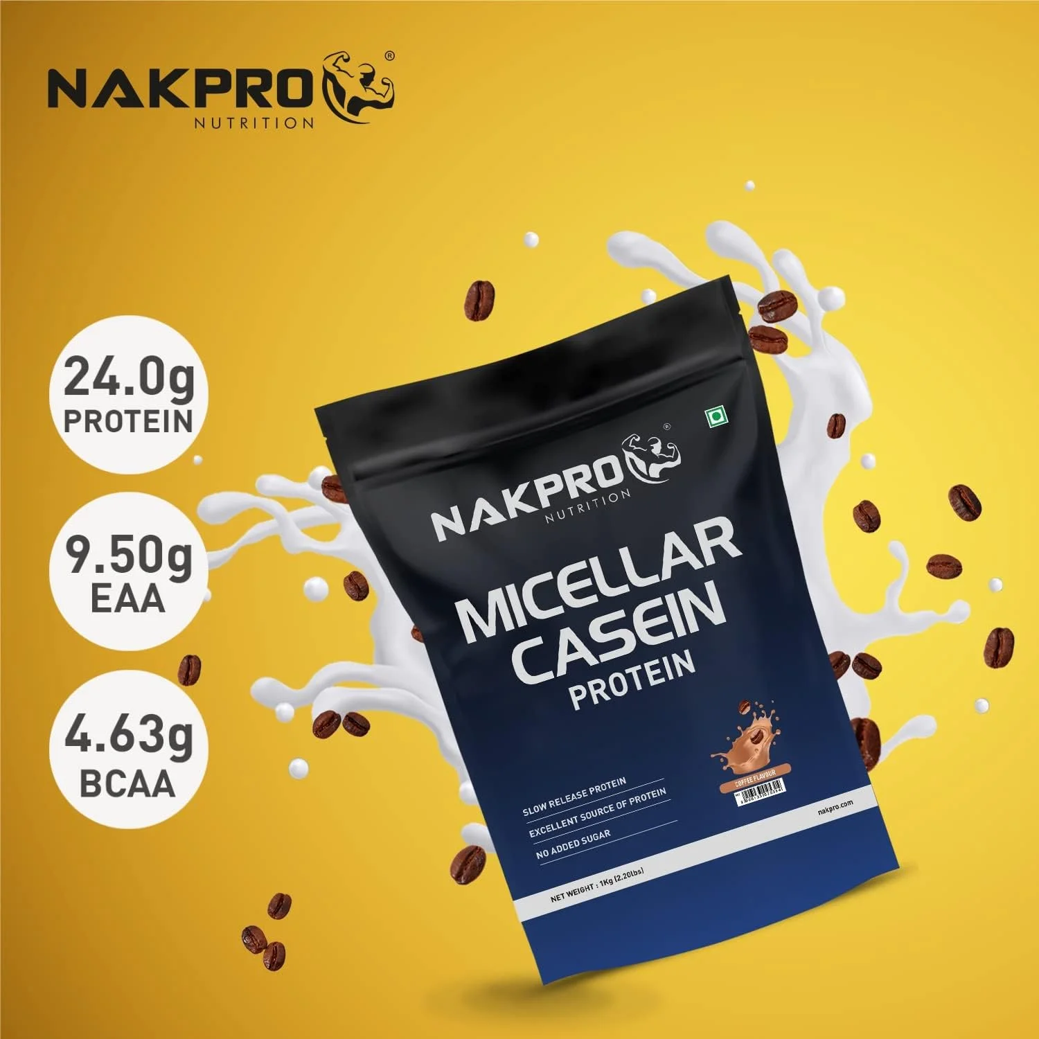 مکمل پروتئین کازئین میسلار 100% NAKPRO | 24 گرم پروتئین، 9.5 گرم EAAs، 4.63 گرم BCAAs | پودر پروتئین کازئین میسلار با جذب آهسته (قهوه، 1 کیلوگرم) مکمل پروتئین کازئین میسلار 100% NAKPRO | 24 گرم پروتئین، 9.5 گرم EAAs، 4.63 گرم BCAAs | پودر پروتئین کازئین میسلار با جذب آهسته (قهوه، 1 کیلوگرم)