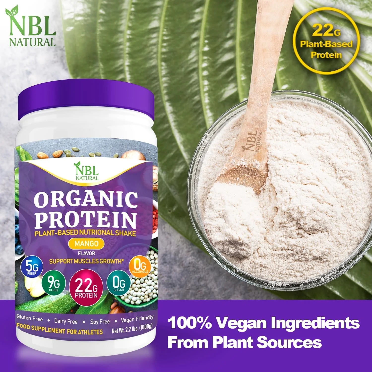 پودر پروتئین گیاهی ارگانیک NBL NATURAL، پودر پروتئین وگان برای مردان و زنان، 22 گرم پروتئین در هر وعده، غیر لبنی، بدون گلوتن، بدون لاکتوز، بدون شکر افزوده، انبه، 2.2 پوند، 25 وعده پودر پروتئین گیاهی ارگانیک NBL NATURAL، پودر پروتئین وگان برای مردان و زنان، 22 گرم پروتئین در هر وعده، غیر لبنی، بدون گلوتن، بدون لاکتوز، بدون شکر افزوده، انبه، 2.2 پوند، 25 وعده