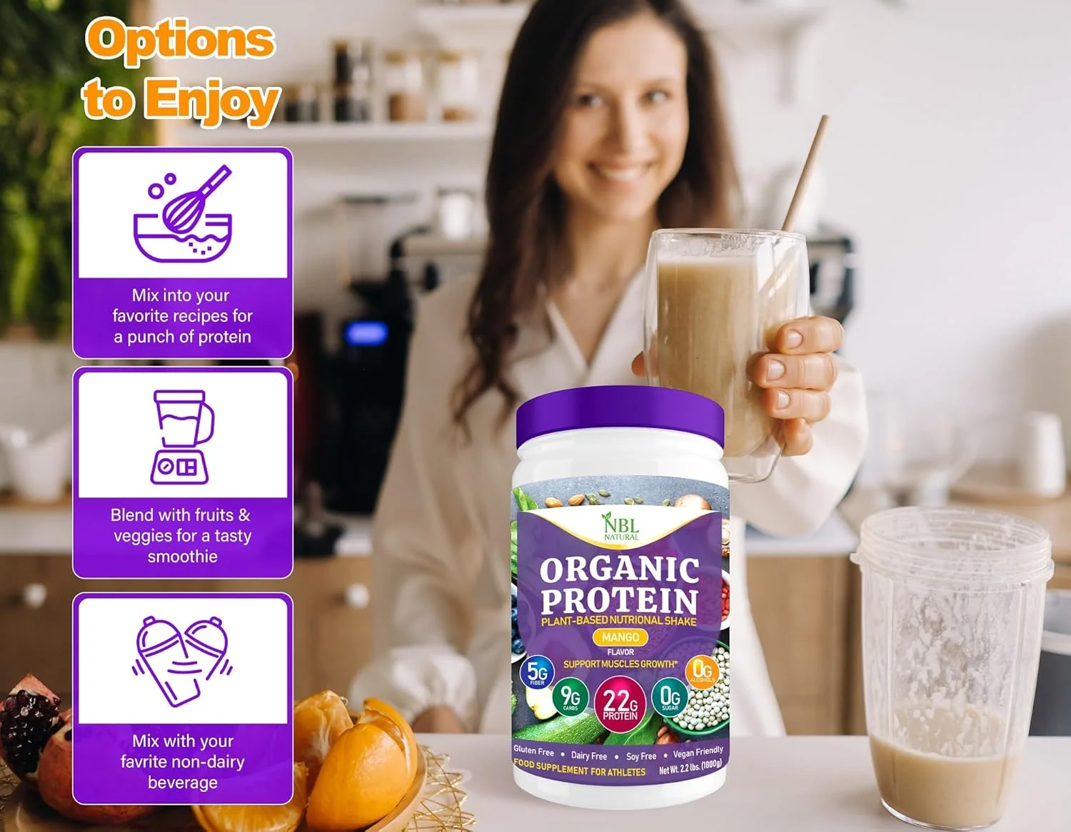 پودر پروتئین گیاهی ارگانیک NBL NATURAL، پودر پروتئین وگان برای مردان و زنان، 22 گرم پروتئین در هر وعده، غیر لبنی، بدون گلوتن، بدون لاکتوز، بدون شکر افزوده، انبه، 2.2 پوند، 25 وعده پودر پروتئین گیاهی ارگانیک NBL NATURAL، پودر پروتئین وگان برای مردان و زنان، 22 گرم پروتئین در هر وعده، غیر لبنی، بدون گلوتن، بدون لاکتوز، بدون شکر افزوده، انبه، 2.2 پوند، 25 وعده