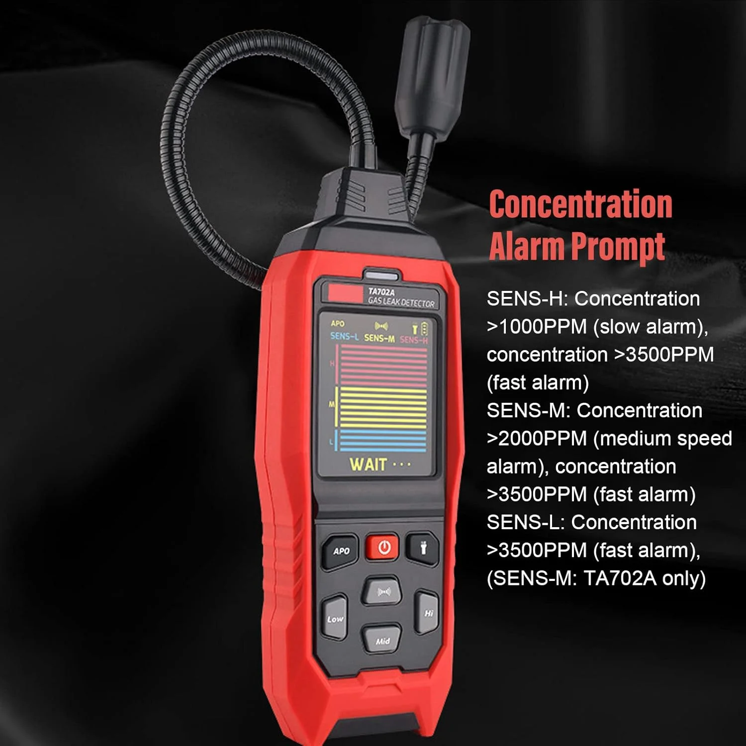 Gearwell Gas Detector, Gas Sensor, Portable Gas Leak Tester, Light Sound Alarm with HD Color Screen, Gas Monitoring Device, Industrial Safety Gas Detector