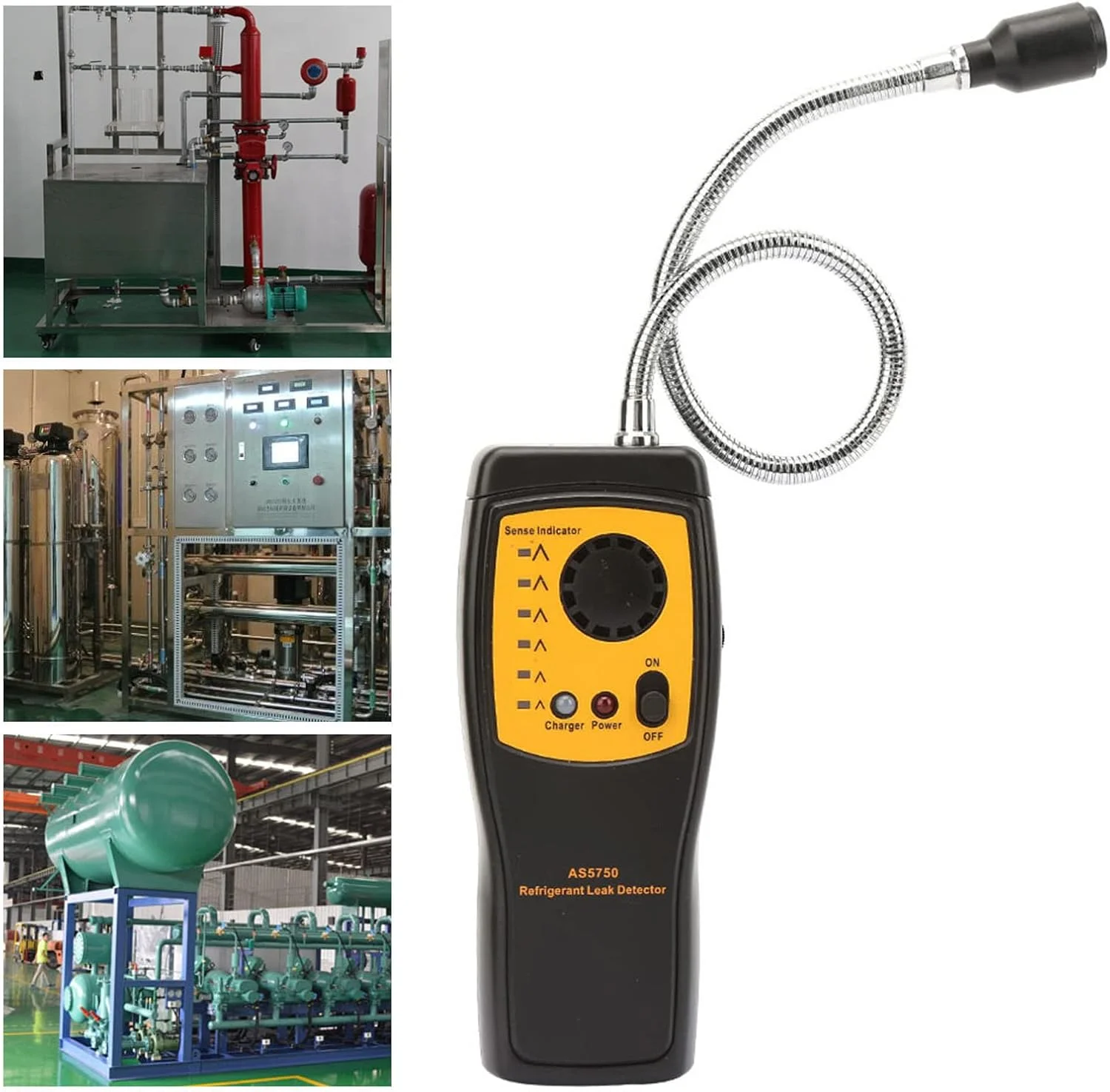 دستگاه تشخیص گاز هالوژن Eujgoov مدل AS5750، آلارم صوتی و نوری، باتری لیتیومی، شارژ USB، برای واحد AC مبرد، تشخیص تجهیزات، همراه با صدا