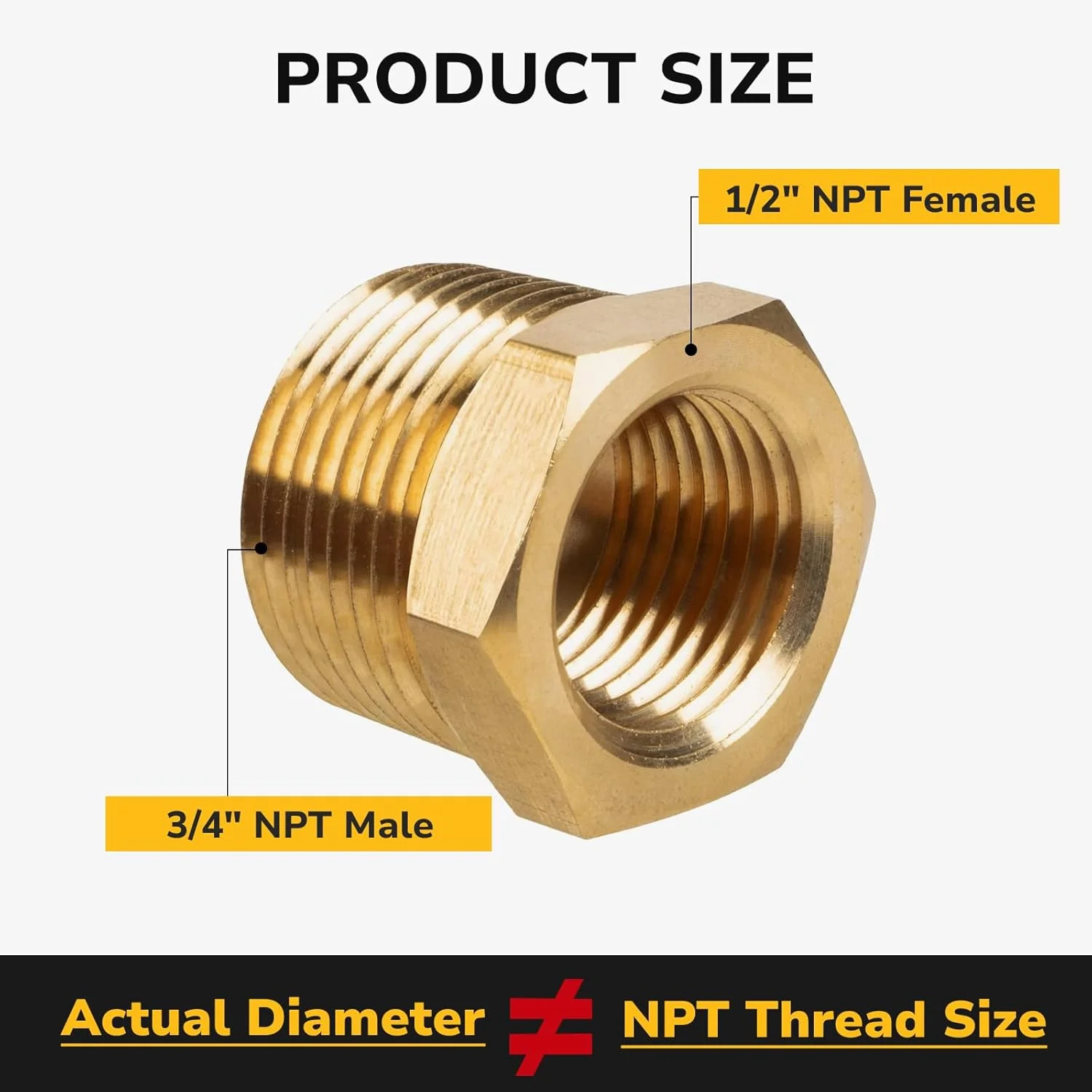 تبدیل کاهنده NPT کینگا، 3/4 اینچ NPT نر × 1/2 اینچ NPT ماده، بوشن شش گوش برنجی، اتصالات لوله برنجی، سنگین، مقاوم در برابر خوردگی، دارای رتبه 1200 PSI، ایده آل برای هوا، روغن، گاز مایع و گاز طبیعی (بسته 4 عددی)