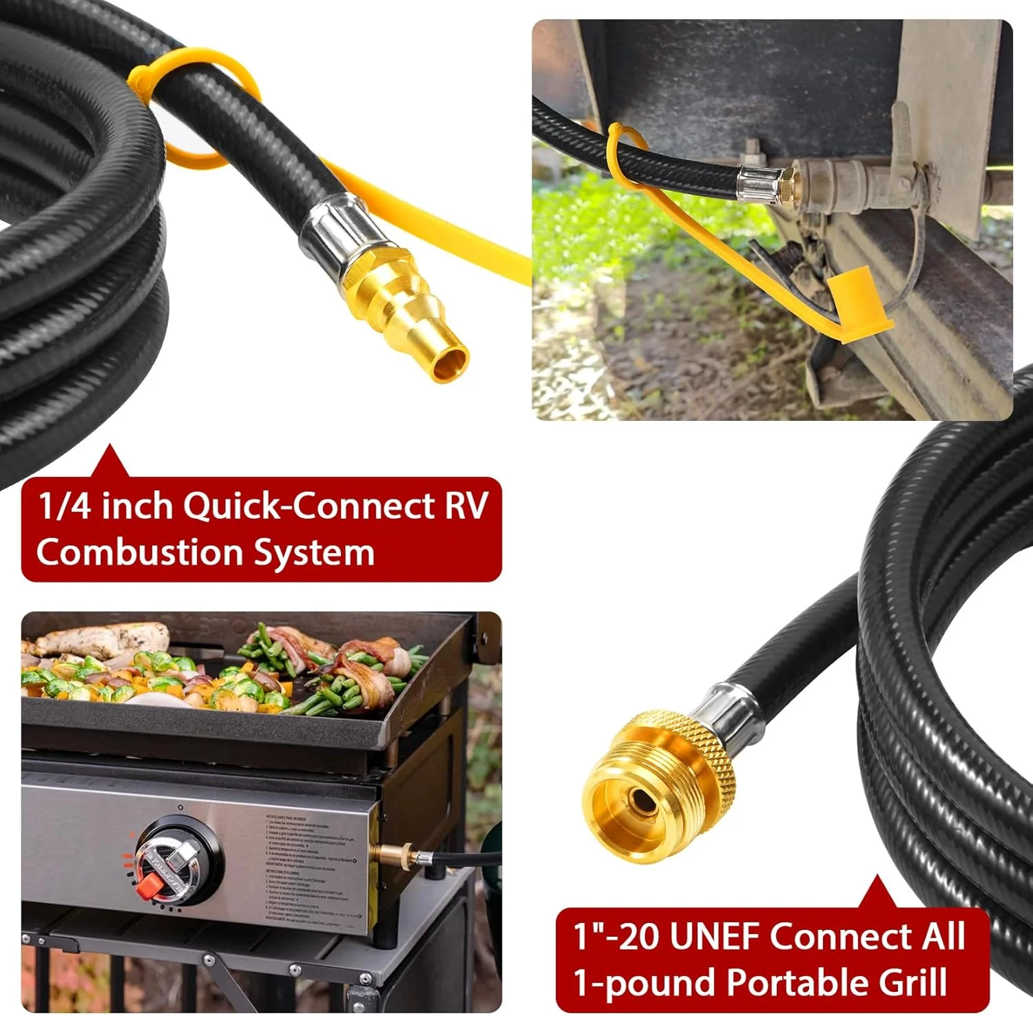 شیلنگ پروپان اتصال سریع RV گس‌سیف 8 فوت، شیلنگ پروپان RV 1/4 اینچی مناسب برای اکثر تجهیزات گاز LP و گریل قابل حمل